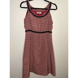 Romy Red Floral Fit & Flare Dress Womens M Sleeveless Lace Trim Knee Length